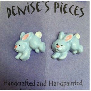 Easter Bunny Pierced Earrings Blue Leaping